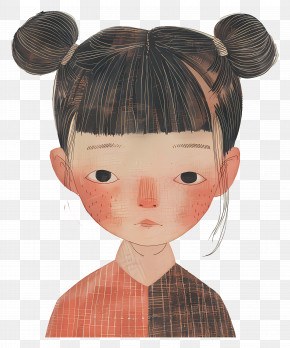 Little Girl - Girl Illustration With Buns PNG