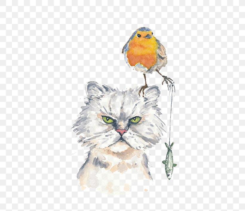 Cat Kitten Hello Kitty Watercolor Painting Drawing, PNG, 564x705px, Cat, Art, Beak, Bird, Bird Of Prey Download Free