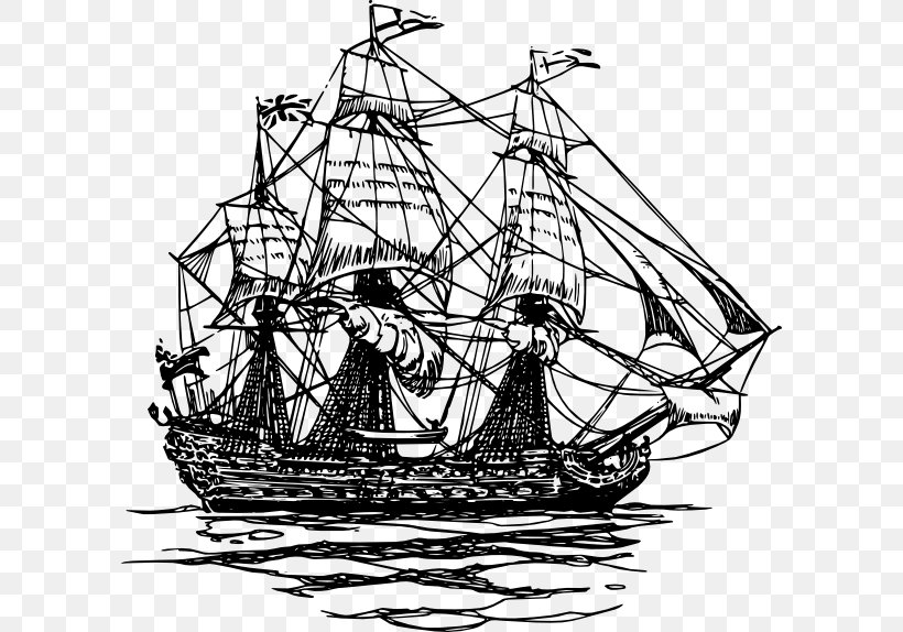 Sailing Ship Piracy Drawing Clip Art, PNG, 600x574px, Ship, Art, Barque, Black And White, Boat Download Free