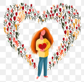 People With Love Heart Icon - Woman In A Floral Heart Illustration PNG