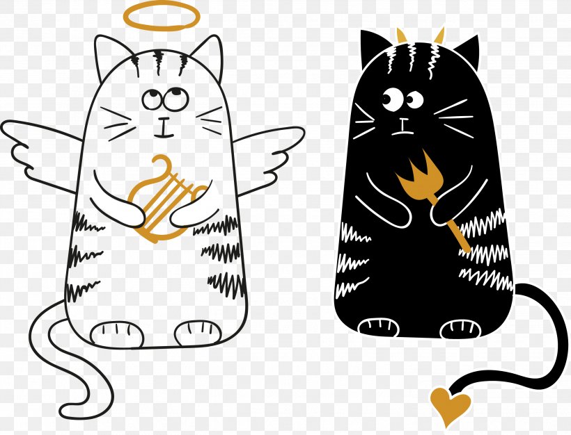 Cat Cartoon Angel Illustration, PNG, 2831x2163px, Cat, Angel, Black And White, Carnivoran, Cartoon Download Free