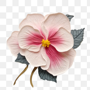 Impatiens Flower - Delicate Pink Hibiscus Flower With Green Leaves PNG