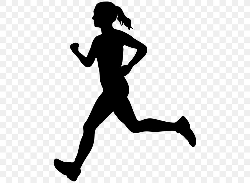 Silhouette Female Running Clip Art, PNG, 475x600px, Silhouette, Arm, Black, Black And White, Drawing Download Free
