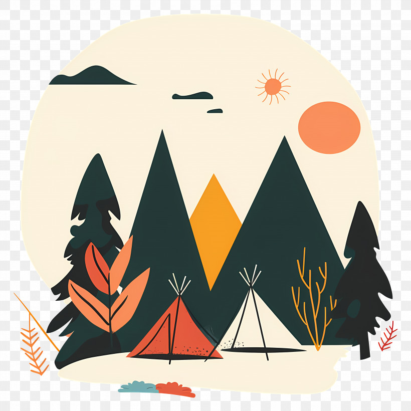 Summer Camp - Camping Tents And Forest In Minimalist Style PNG