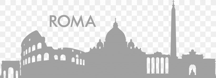 Wall Decal Rome Skyline Sticker Silhouette, PNG, 3402x1232px, Wall Decal, Art, Black And White, Brand, Building Download Free