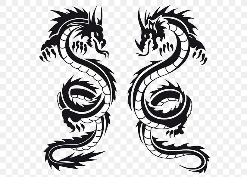 Dragon Tattoo Clip Art, PNG, 593x588px, Tattoo, Art, Black And White, Chinese Dragon, Dragon Download Free