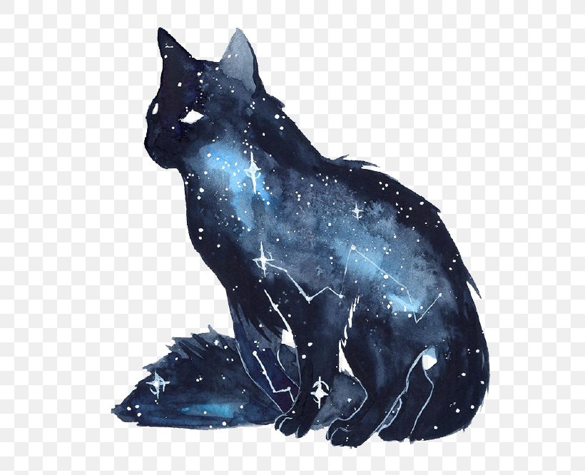 Cat Kitten Galaxy Watercolor Painting Dog, PNG, 690x666px, Watercolor Painting, Animal, Art, Artist, Black Cat Download Free