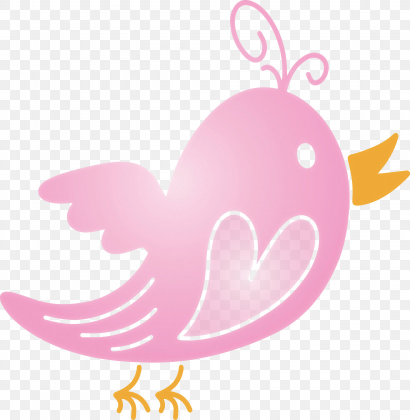 Pink Wing Heart Bird, PNG, 2927x3000px, Cute Bird, Bird, Cartoon Bird, Heart, Pink Download Free
