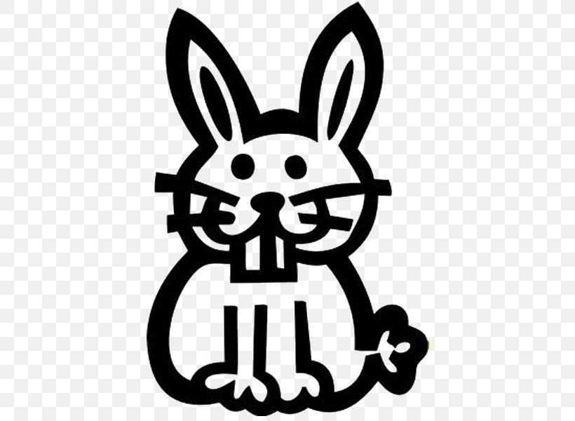European Rabbit Sticker Drawing White Rabbit, PNG, 600x600px, Rabbit, Adhesive, Black, Black And White, Color Download Free
