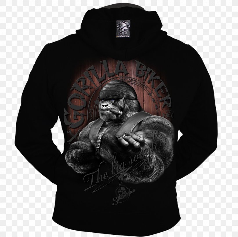 Hoodie Gorilla T-shirt Silberrücken Biker, PNG, 1600x1600px, Hoodie, Biker, Black, Bluza, Clothing Download Free