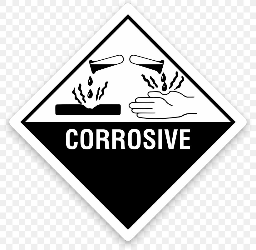 HAZMAT Class 8 Corrosive Substances Dangerous Goods Label Corrosion, PNG, 800x800px, Corrosive Substance, Adhesive Label, Area, Black And White, Brand Download Free