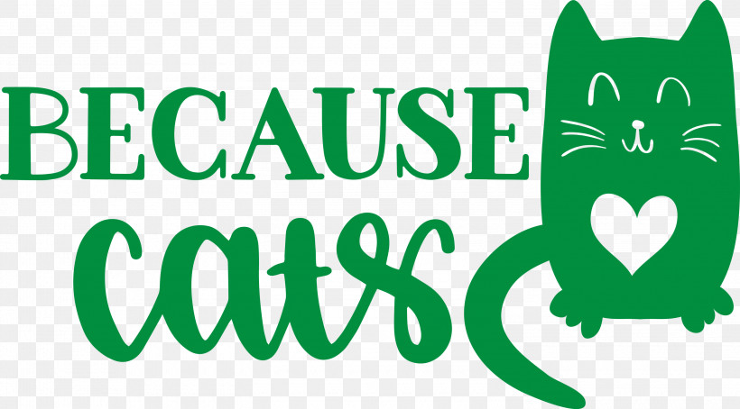 Because Cats, PNG, 3000x1663px, Cat, Cartoon, Green, Happiness, Logo Download Free