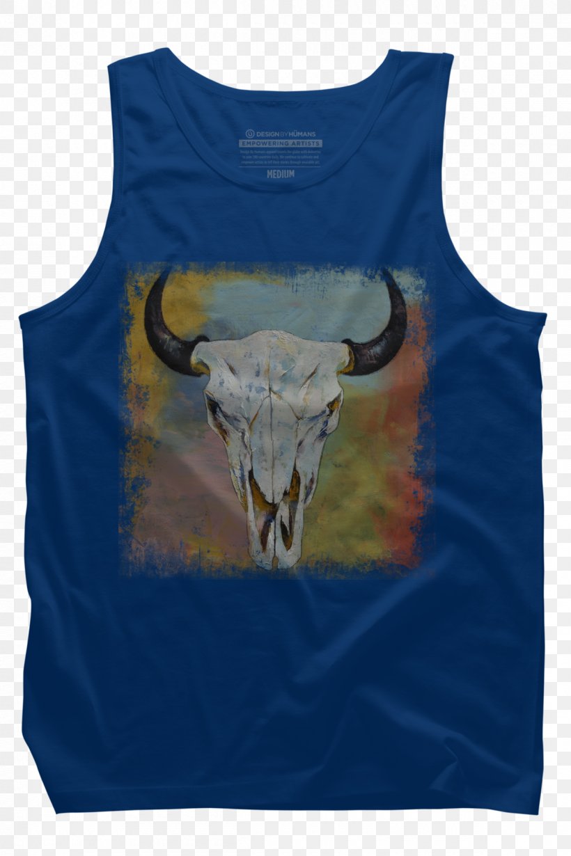 T-shirt Cattle Sleeveless Shirt Bison, PNG, 1200x1800px, Tshirt, Art, Bison, Blue, Canvas Download Free