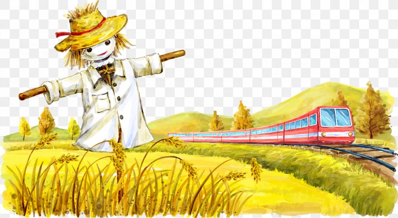 Train Rail Transport Paddy Field Scarecrow Oryza Sativa, PNG, 1191x653px, Train, Art, Childrens Song, Commodity, Field Download Free