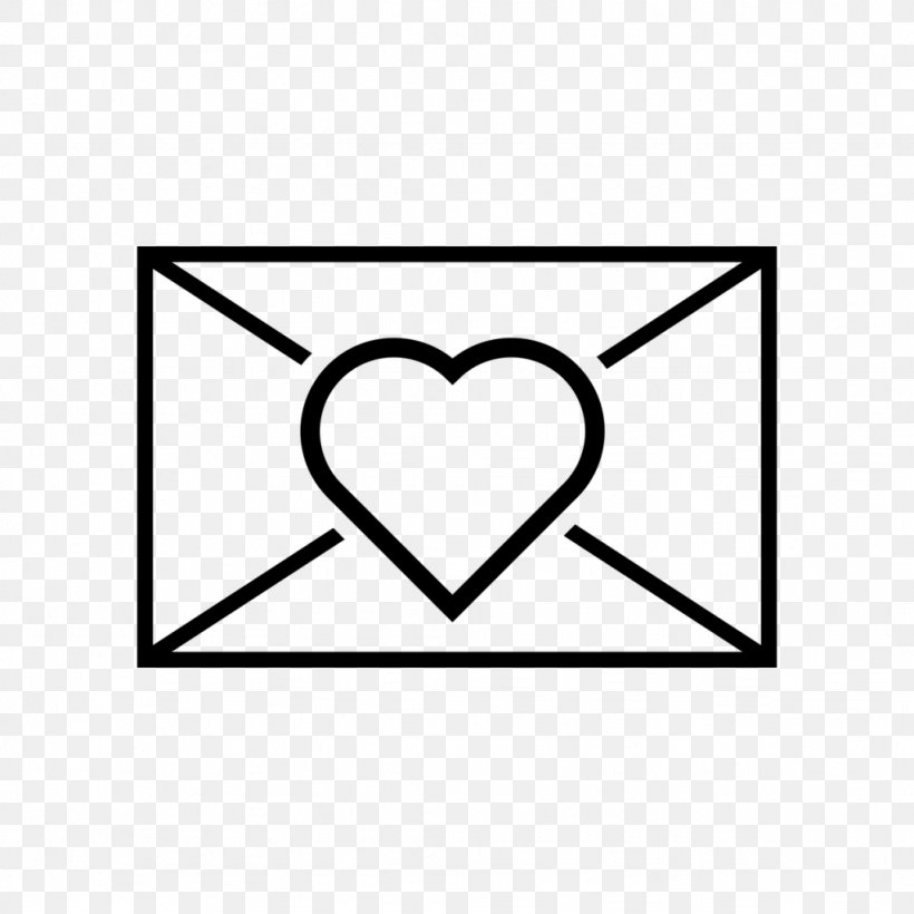 Heart Paper Envelope, PNG, 1024x1024px, Heart, Area, Black, Black And White, Email Download Free