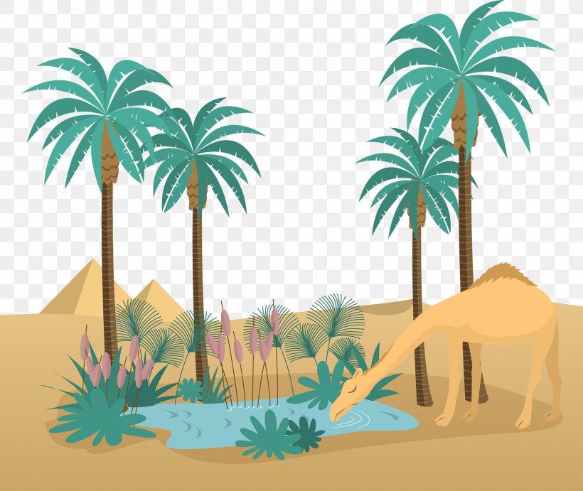 Vector Graphics Oasis Stock Illustration Clip Art, PNG, 2000x1686px, Oasis, Arecales, Creative Market, Date Palm, Desert Download Free