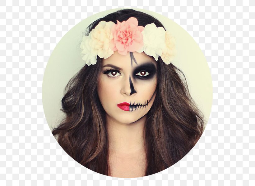 Day Of The Dead Calavera Halloween Cosmetics Make-up, PNG, 600x600px, Day Of The Dead, Beauty, Brown Hair, Calavera, Cosmetics Download Free