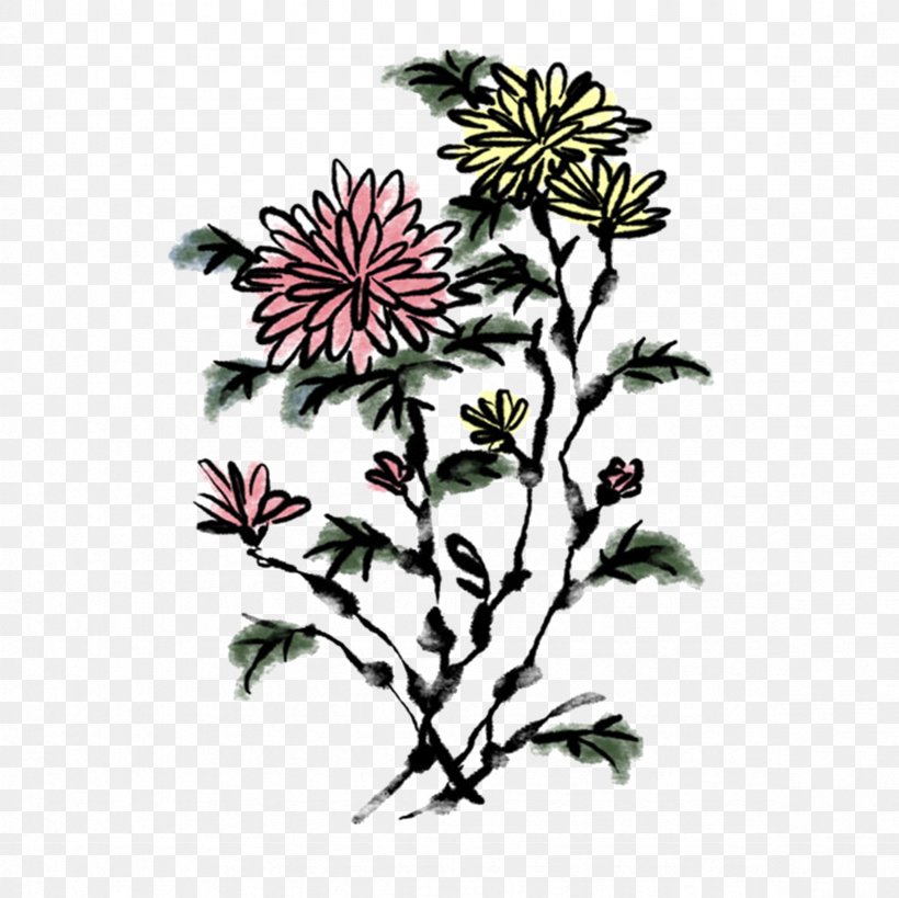 Ink Wash Painting Chrysanthemum Four Gentlemen, PNG, 2362x2362px, Ink Wash Painting, Branch, Chinoiserie, Chrysanthemum, Chrysanths Download Free