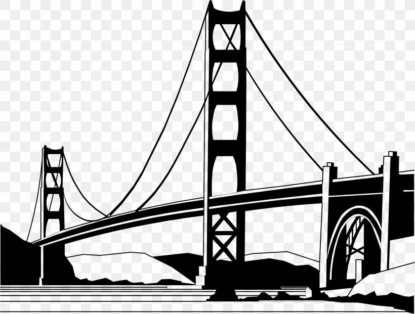 Golden Gate Bridge Palace Of Fine Arts Theatre Mackinac Bridge Clip Art, PNG, 2378x1802px, Golden Gate Bridge, Art, Black And White, Bridge, Cartoon Download Free