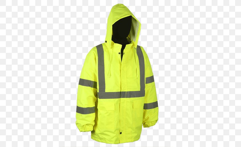 Raincoat Hoodie T-shirt High-visibility Clothing Jacket, PNG, 500x500px, Raincoat, Clothing, Coat, Flight Jacket, Gilets Download Free