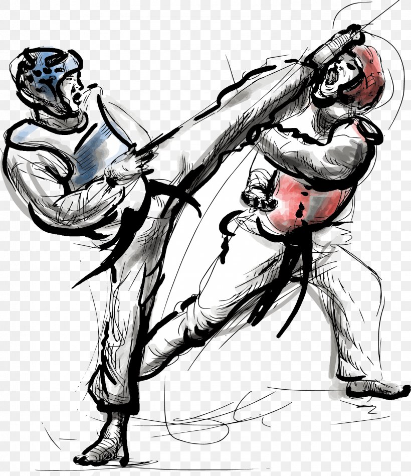 Taekwondo Drawing Euclidean Vector Illustration, PNG, 1594x1845px, Taekwondo, Art, Black And White, Cartoon, Combat Download Free