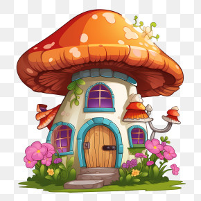 Mushroom House - Fantasy Mushroom House Illustration PNG