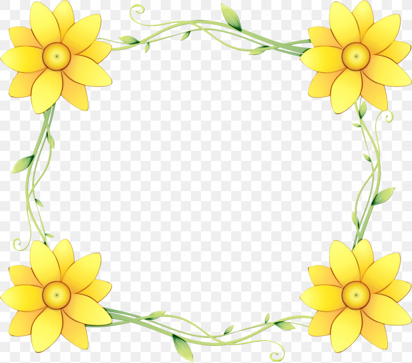 Yellow Flower Plant Petal, PNG, 1588x1400px, Yellow Flower Frame, Flower, Foliage Vine Frame, Paint, Petal Download Free