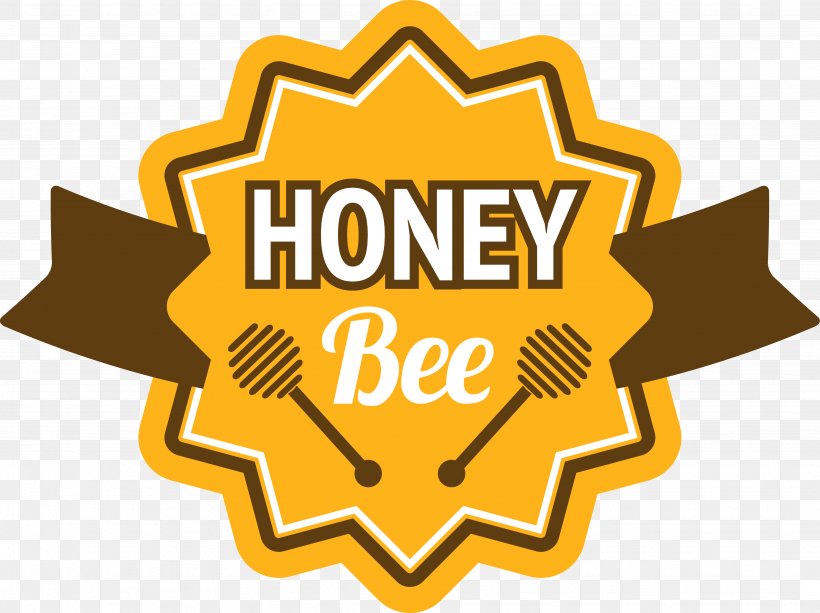 Honey Bee Label Logo, PNG, 3697x2765px, Bee, Beehive, Brand, Honey, Honey Bee Download Free