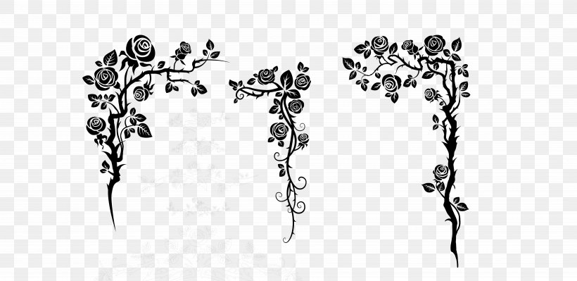 Silhouette Lace Illustration, PNG, 6905x3368px, Silhouette, Art, Black, Black And White, Branch Download Free