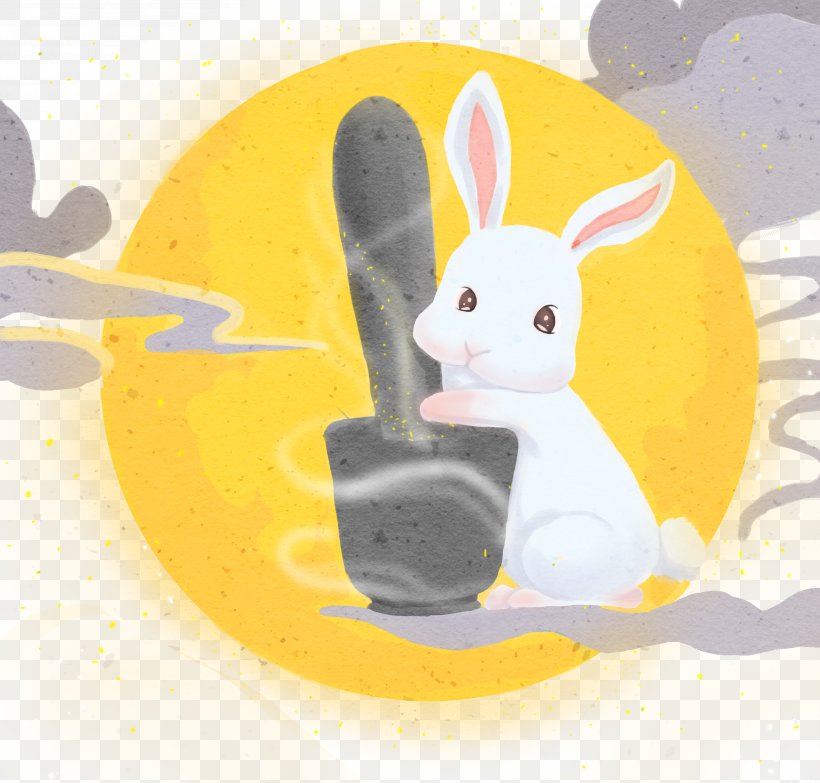 Cartoon Moon Rabbit Illustration, PNG, 3543x3387px, Cartoon, Art, Easter, Easter Bunny, Festival Download Free