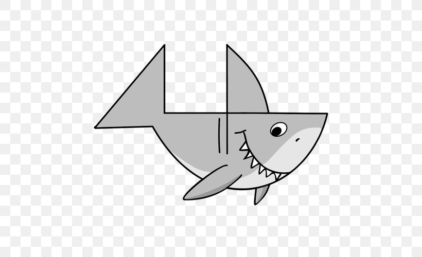 Shark Drawing Geometric Shape Number Cartoon, PNG, 500x500px, Shark, Artwork, Black, Black And White, Cartilaginous Fish Download Free