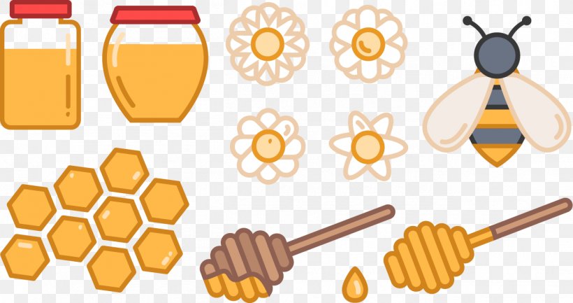 Euclidean Vector Honey Yellow, PNG, 1303x689px, Honey, Color, Commodity, Curl, Food Download Free