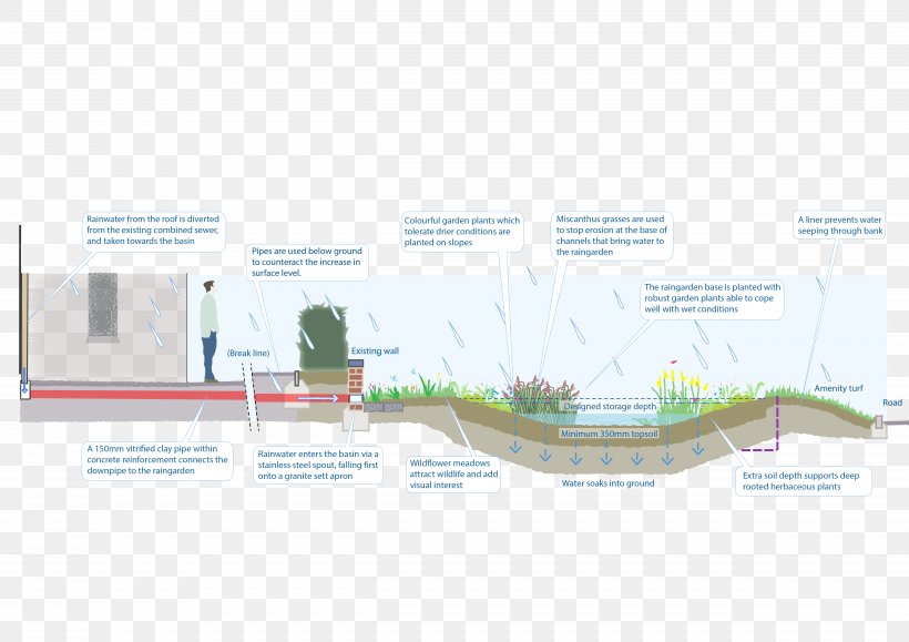 Sustainable Drainage System Rain Garden, PNG, 4961x3508px, Sustainable Drainage System, Diagram, Elevation, Garden, Grating Download Free