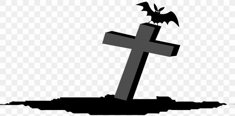 Halloween Cross Headstone Clip Art, PNG, 2500x1243px, Halloween, Black And White, Cemetery, Cross, Free Content Download Free