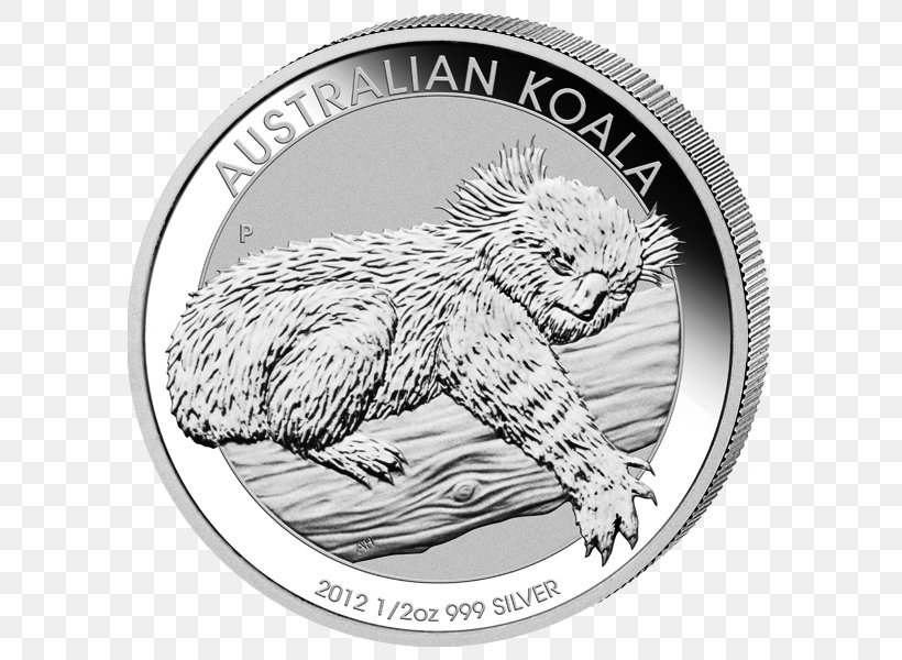 Perth Mint Platinum Koala Bullion Coin Silver Coin, PNG, 600x600px, Perth Mint, Australia, Australian Gold Nugget, Australian Silver Kookaburra, Black And White Download Free