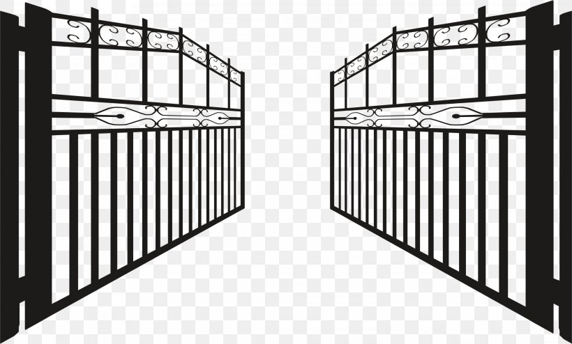 Gate Fence Clip Art, PNG, 2228x1344px, Gate, Architecture, Black, Black And White, Facade Download Free