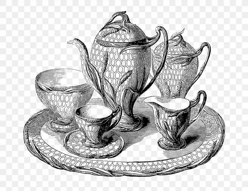 Victorian Era Drawing Tea Clip Art, PNG, 3300x2550px, Victorian Era, Art, Black And White, Cartoon, Coffee Cup Download Free