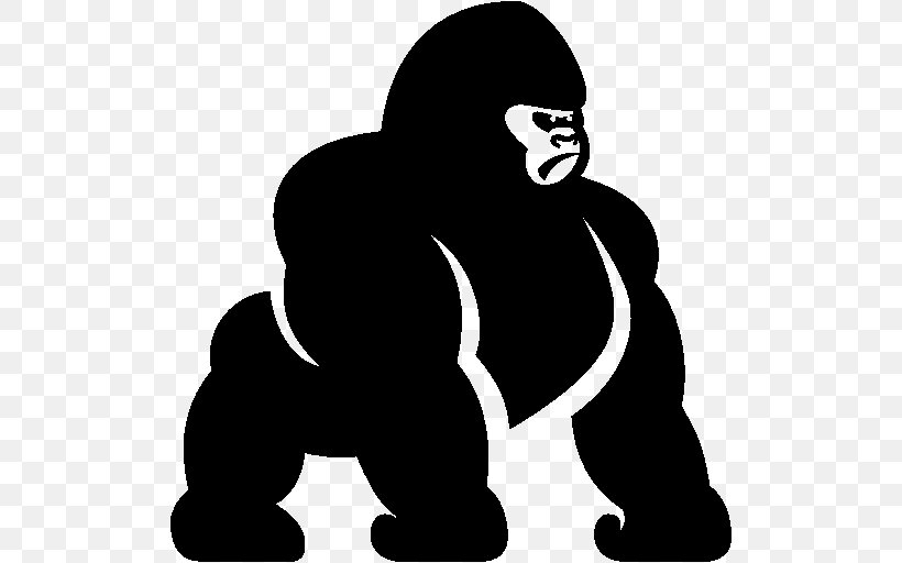 Gorilla Clip Art Ape, PNG, 512x512px, Gorilla, Animal, Ape, Blackandwhite, Icon Design Download Free