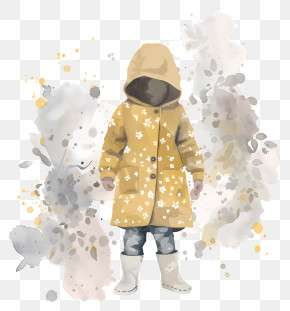 Coat - Child Wearing Yellow Raincoat PNG