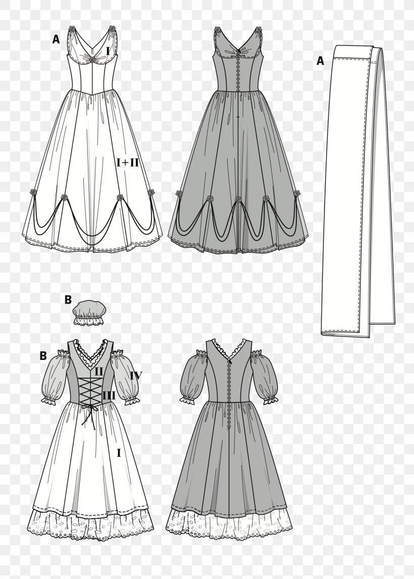 Robe Costume Burda Style Dress Pattern, PNG, 1286x1800px, Robe, Abdomen, Artwork, Black, Black And White Download Free