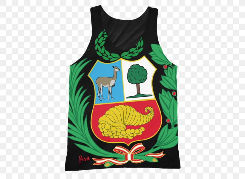 T-shirt Coat Of Arms Of Peru Sleeveless Shirt, PNG, 600x600px, Tshirt, Active Tank, Clothing, Coat Of Arms, Coat Of Arms Of Peru Download Free