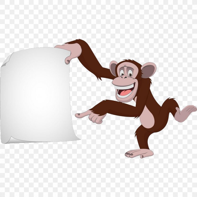 Chimpanzee Monkey Cartoon Royalty-free, PNG, 1000x1000px, Chimpanzee, Cartoon, Drawing, Human Behavior, Illustrator Download Free