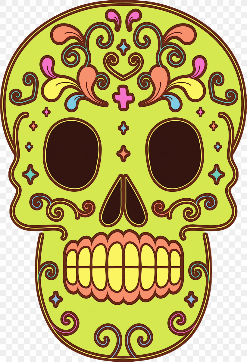 Visual Arts Yellow Flower Pattern Meter, PNG, 2051x3000px, Day Of The Dead, D%c3%ada De Muertos, Flower, Meter, Paint Download Free