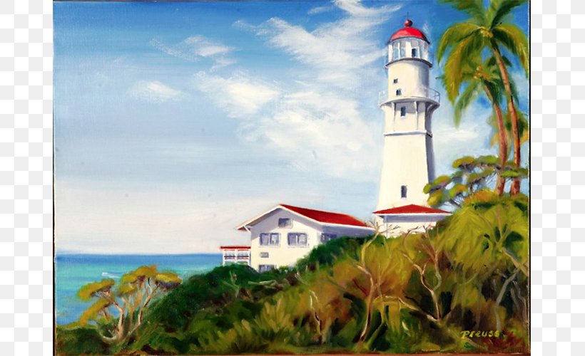 Diamond Head Lighthouse Painting Kalihiwai Beach, PNG, 740x500px, Diamond Head, Coast, Hanalei Beach Park, Hawaii, Kailua Download Free