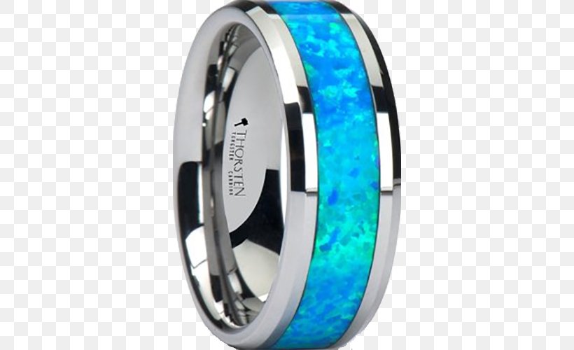 Inlay Tungsten Carbide Wedding Ring Opal, PNG, 500x500px, Inlay, Blue, Bluegreen, Body Jewelry, Carbide Download Free