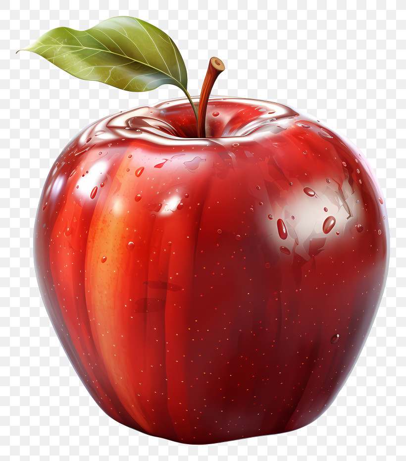 Apple - Glossy Red Apple With A Green Leaf PNG