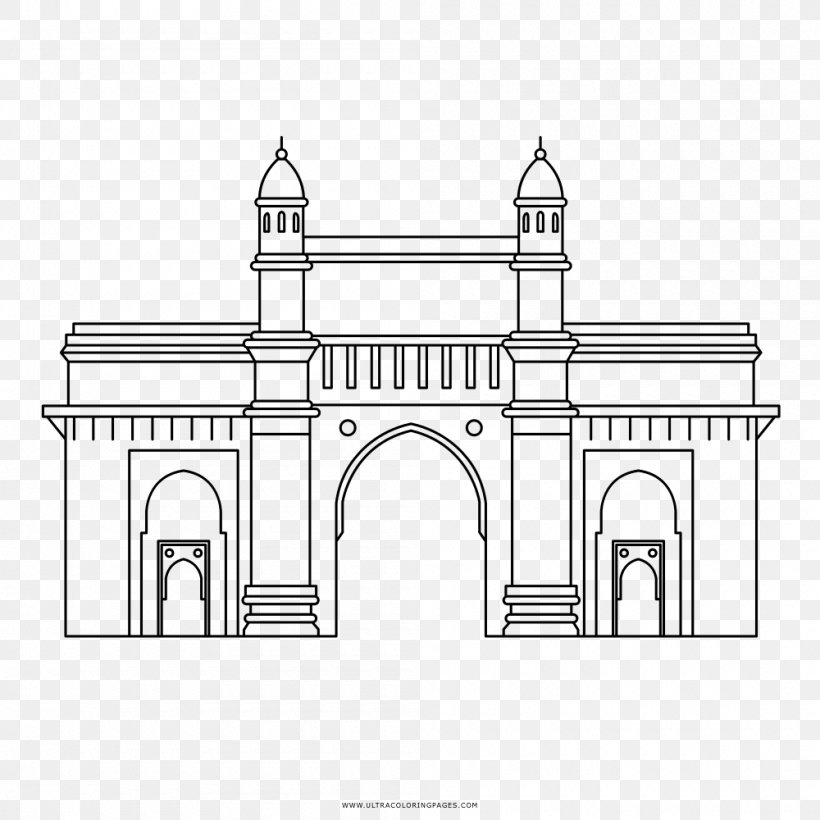 Gateway Of India India Gate Coloring Book Drawing, PNG, 1000x1000px, Gateway Of India, Arch, Architecture, Area, Black And White Download Free