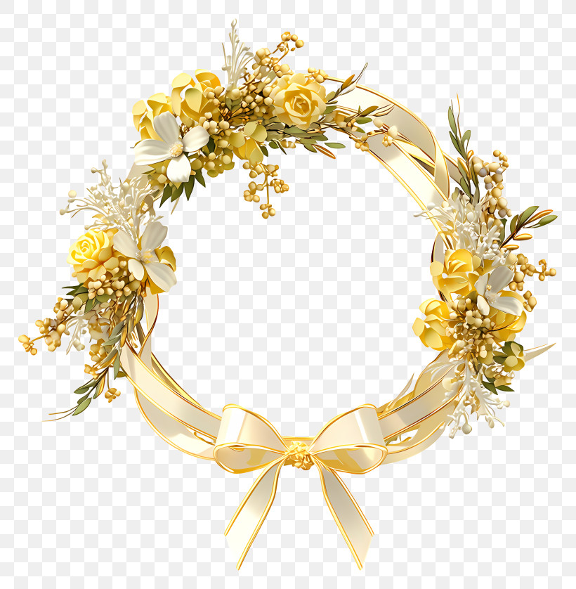 Elegant Gold Floral Wreath PNG