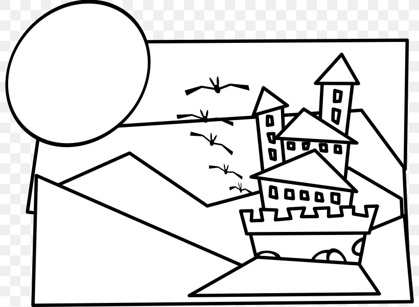 Vector Graphics Clip Art Castle Cartoon Illustration, PNG, 800x601px, Castle, Area, Art, Black, Black And White Download Free