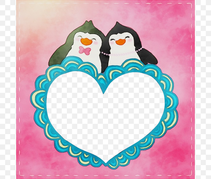 Penguin, PNG, 694x694px, Watercolor, Bird, Flightless Bird, Heart, Love Download Free